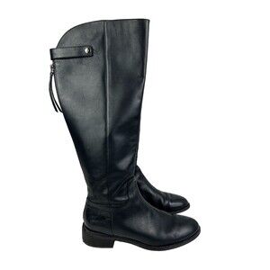 Franco Sarto Brindley Knee High Black Leather Riding Boots w/ Chain Detail 11